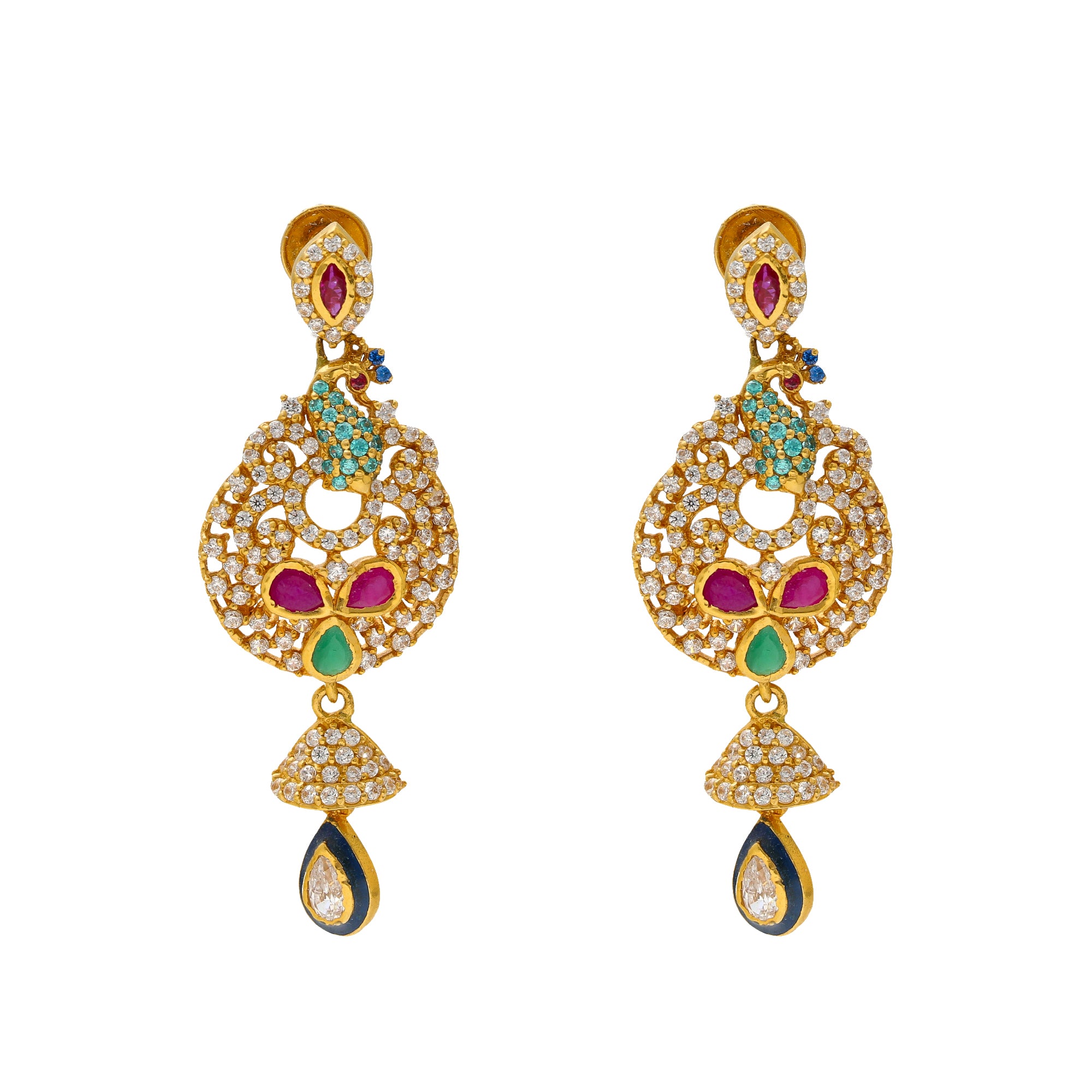 235-GER6606 - Makarakundanalu - 22K Gold Hoop Earrings with Ruby , Emerald  , Beads & Pearls | Gold earrings designs, Gold rings fashion, Earrings